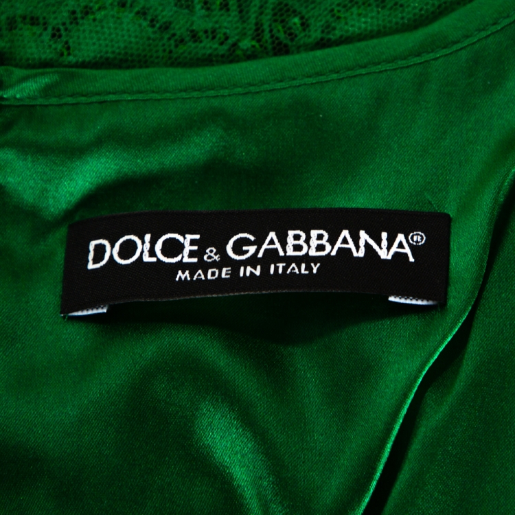 Pre Owned Dolce & Gabbana Green Cord Lace Scalloped Sleeveless Top L