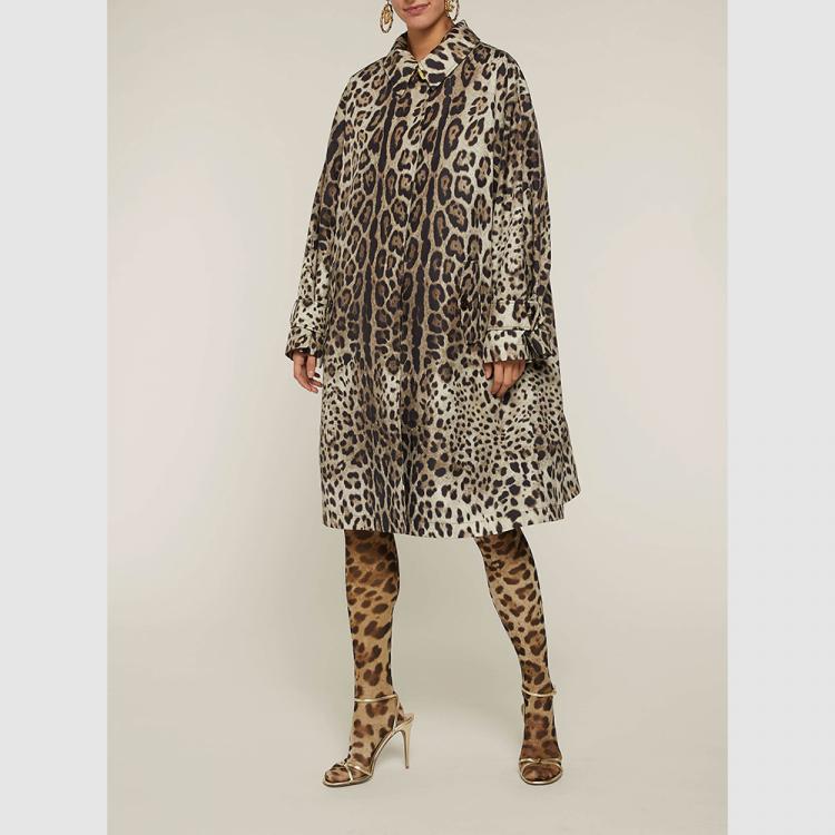 Pre Owned Dolce & Gabbana Animal Leopard-Print Mesh Tights  M