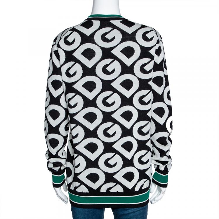 Pre Owned Dolce & Gabbana Multicolor DG Mania Print Wool Crew Neck Sweater IT 40