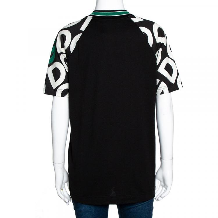 Pre Owned Dolce & Gabbana Black DG Mania Print Jersey Embroidery Crew Neck T Shirt IT 40