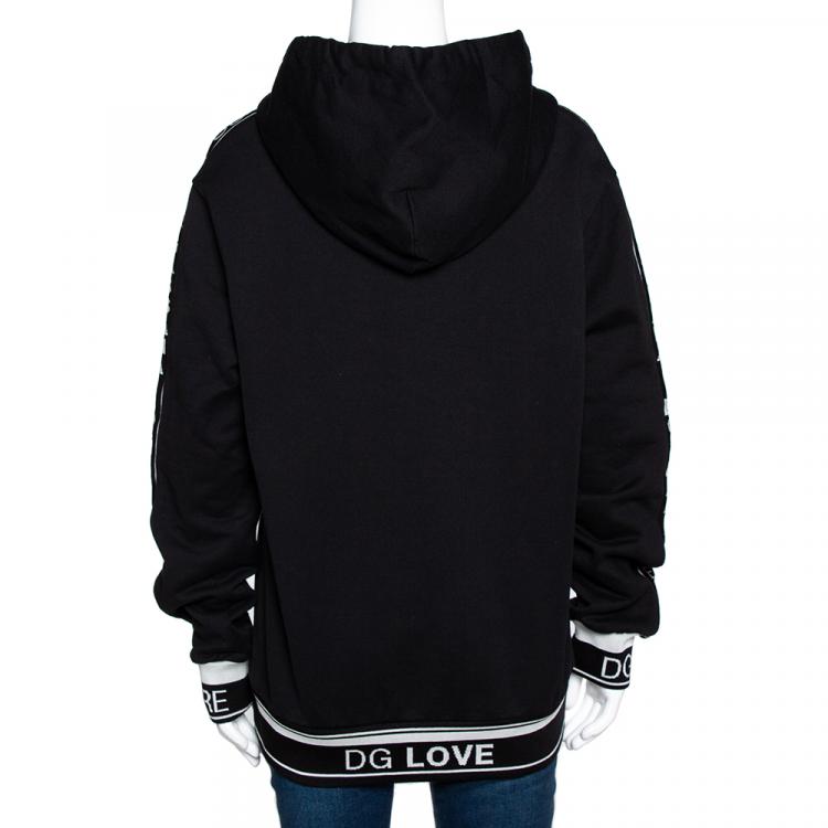Pre Owned Dolce & Gabbana Black Cotton Logo Bands Hooded Sweatshirt IT 40