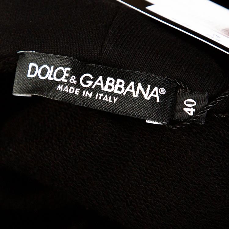 Pre Owned Dolce & Gabbana Black Cotton Logo Bands Hooded Sweatshirt IT 40