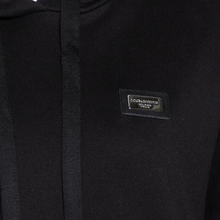 Pre Owned Dolce & Gabbana Black Cotton Logo Bands Hooded Sweatshirt IT 40