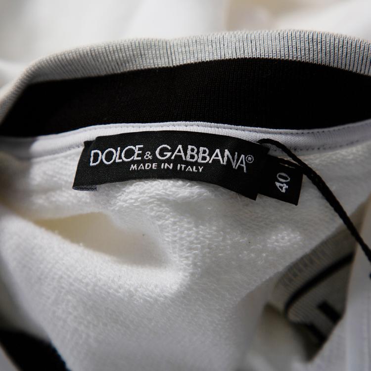 Pre Owned Dolce & Gabbana White Cotton Logo Bands Hooded Sweatshirt IT 40