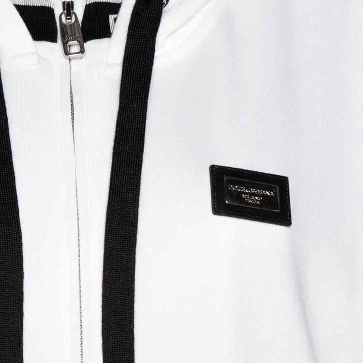 Pre Owned Dolce & Gabbana White Cotton Logo Bands Hooded Sweatshirt IT 40