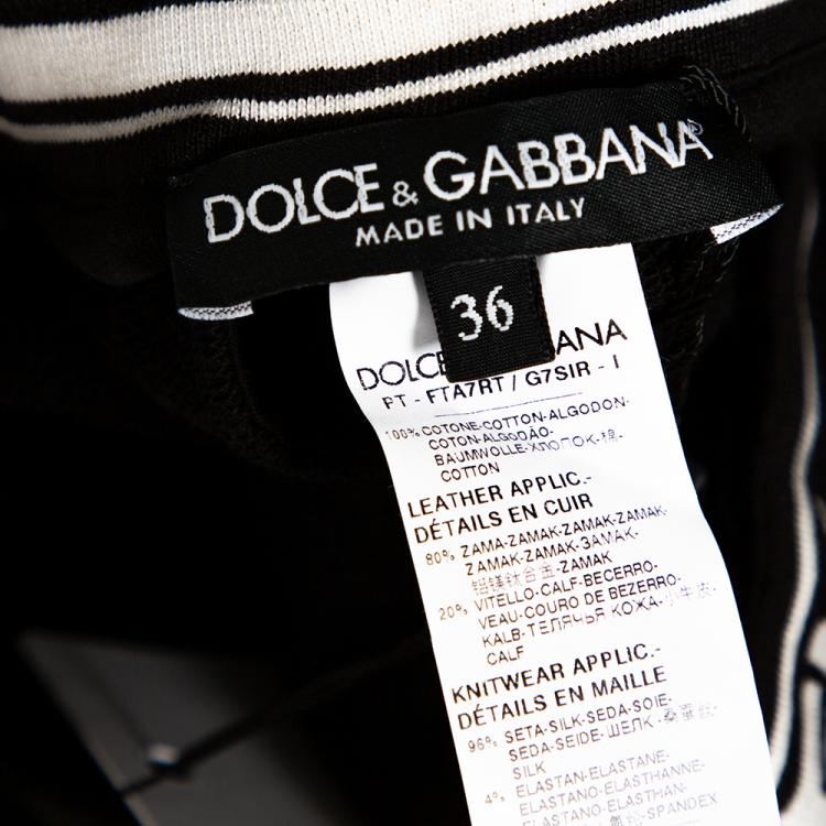 Pre Owned Dolce & Gabbana Black Stretch Jersey Logo Bands Track Pants IT 36