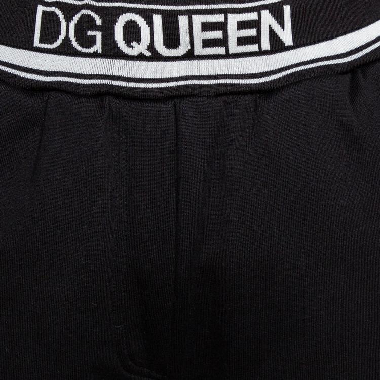 Pre Owned Dolce & Gabbana Black Stretch Jersey Logo Bands Track Pants IT 36