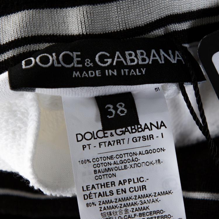Pre Owned Dolce & Gabbana White Stretch Jersey Logo Bands Track Pants IT 38