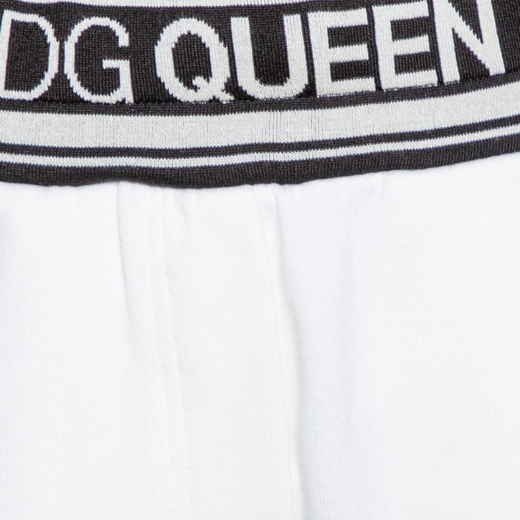 Pre Owned Dolce & Gabbana White Stretch Jersey Logo Bands Track Pants IT 38