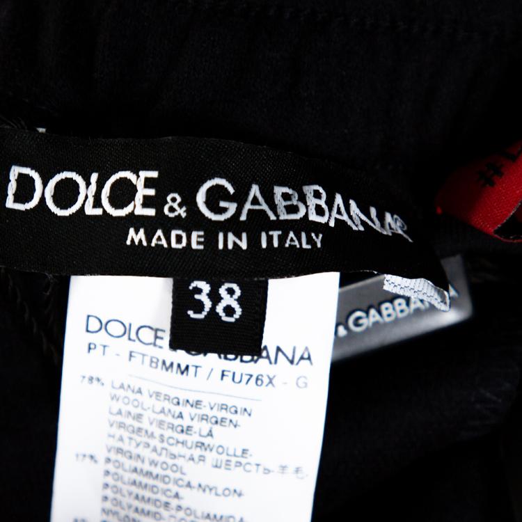 Pre Owned Dolce & Gabbana Dark Blue Wool DG Logo Bands Track Pants IT 38