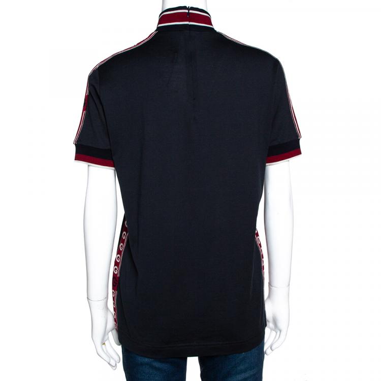 Pre Owned Dolce & Gabbana Dark Blue Cotton Logo Bands Mock Neck T Shirt IT 40