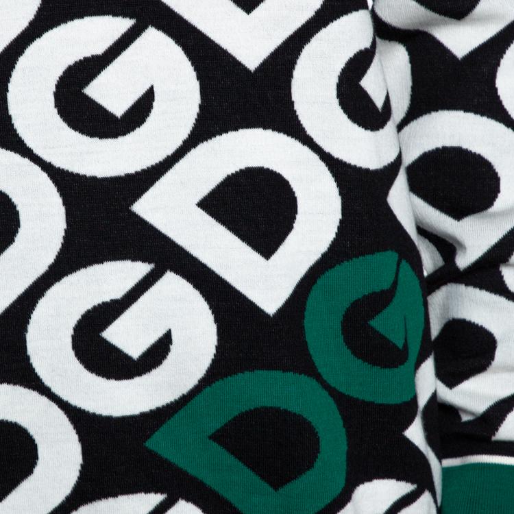 Pre Owned Dolce & Gabbana Multicolor DG Mania Print Wool Crew Neck Sweater IT 44