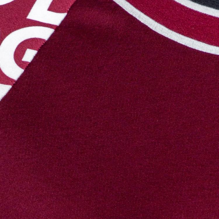 Pre Owned Dolce & Gabbana Bordeaux Jersey DG Mania Print Sleeved Crew Neck T Shirt IT 42