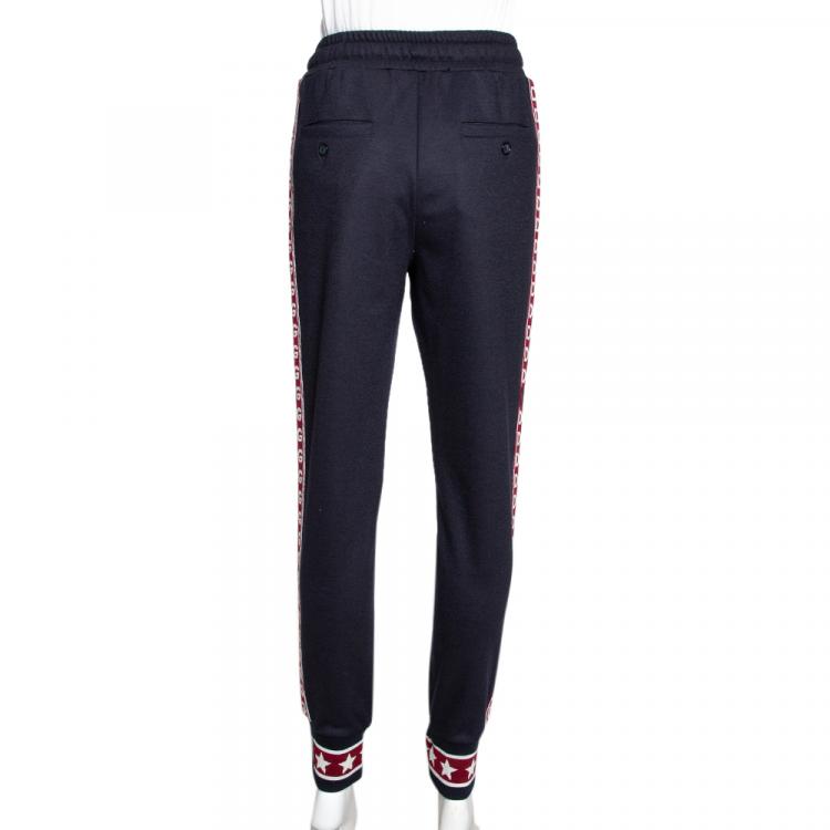 مملوكة مسبقًا Dolce & Gabbana Dark Blue Wool DG Logo Bands Track Pants IT 46