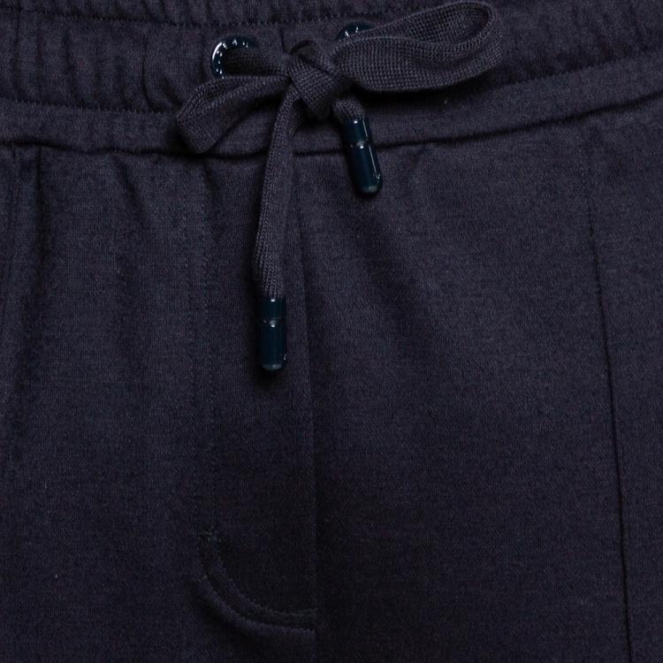 مملوكة مسبقًا Dolce & Gabbana Dark Blue Wool DG Logo Bands Track Pants IT 46