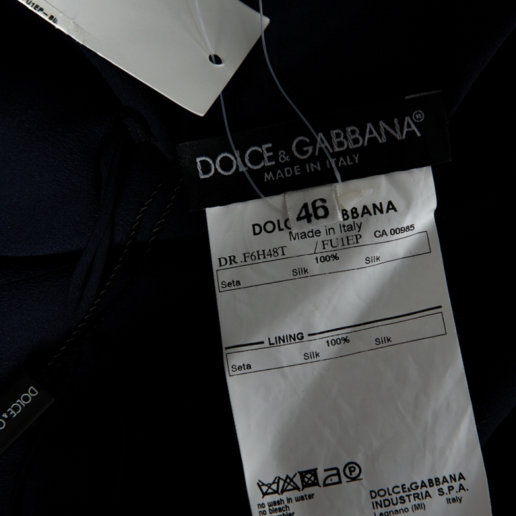 Pre Owned Dolce & Gabbana Navy Blue Silk Satin Sleeveless Dress L