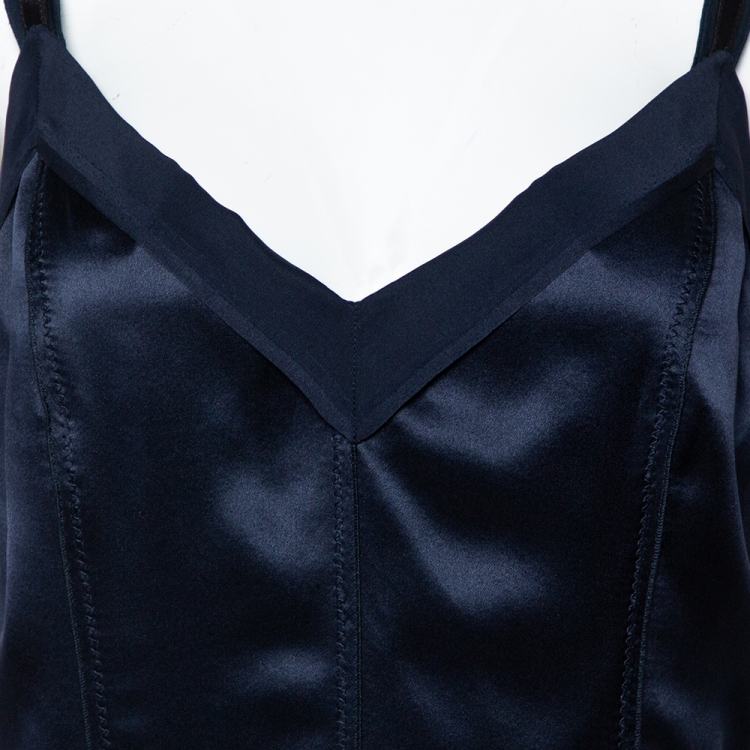 Pre Owned Dolce & Gabbana Navy Blue Silk Satin Sleeveless Dress L
