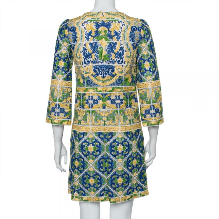 Pre Owned Dolce & Gabbana Multicolor Guipure Lace Shift Dress S
