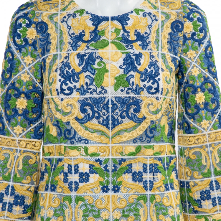 Pre Owned Dolce & Gabbana Multicolor Guipure Lace Shift Dress S
