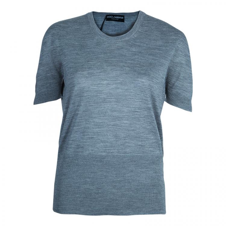 Pre Owned Dolce and Gabbana Grey Short Sleeve Knit Top L