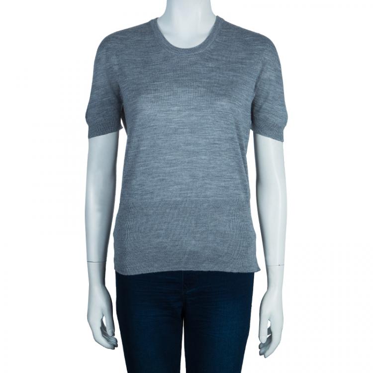 Pre Owned Dolce and Gabbana Grey Short Sleeve Knit Top L