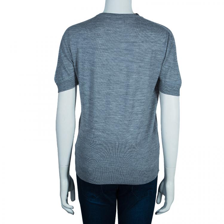 Pre Owned Dolce and Gabbana Grey Short Sleeve Knit Top L