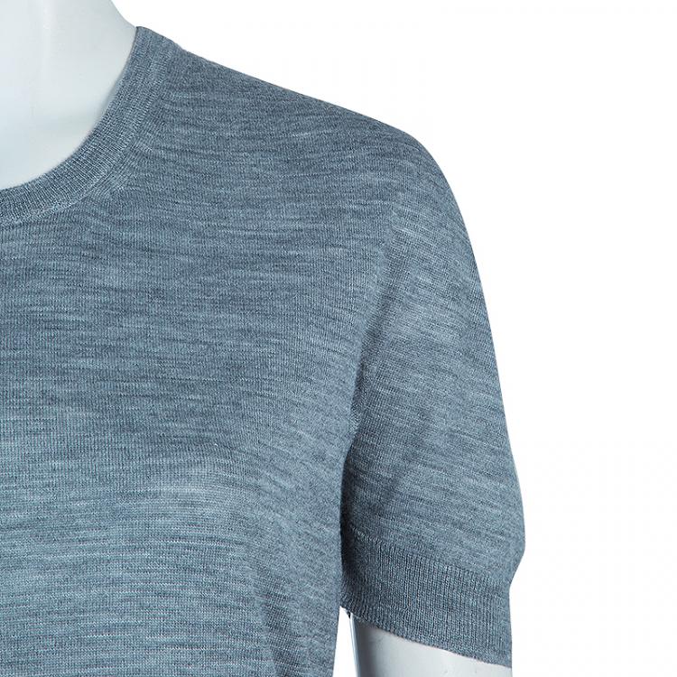Pre Owned Dolce and Gabbana Grey Short Sleeve Knit Top L