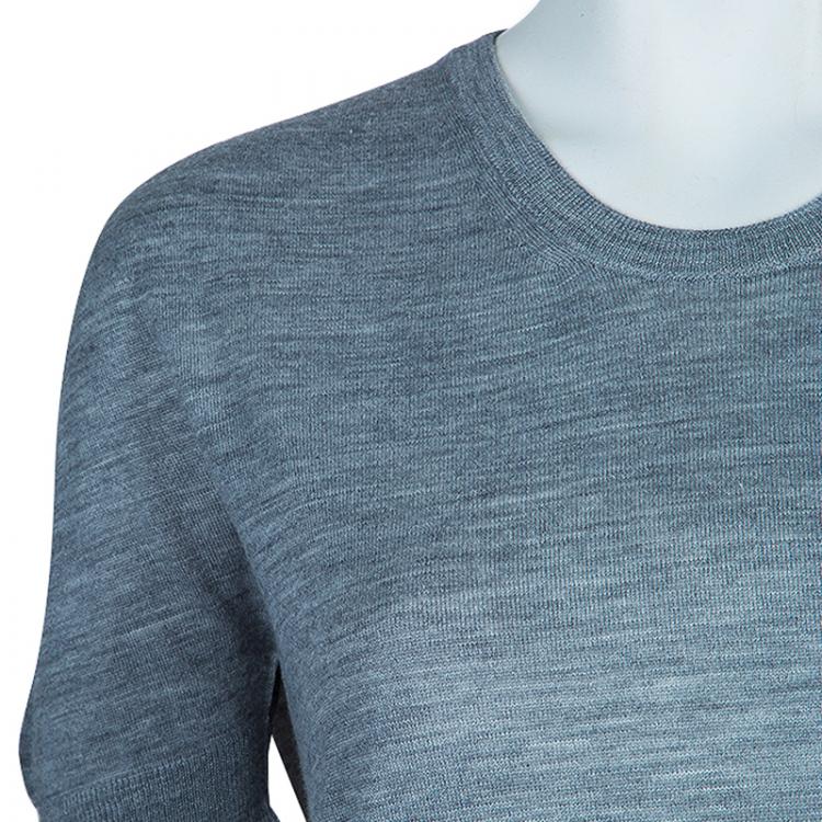 Pre Owned Dolce and Gabbana Grey Short Sleeve Knit Top L