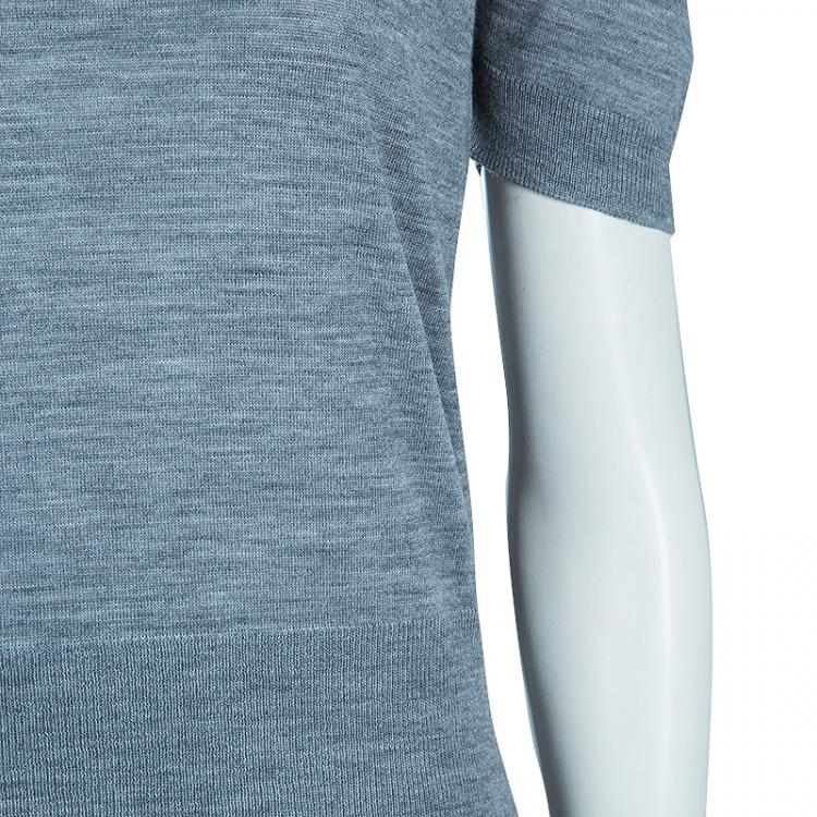 Pre Owned Dolce and Gabbana Grey Short Sleeve Knit Top L