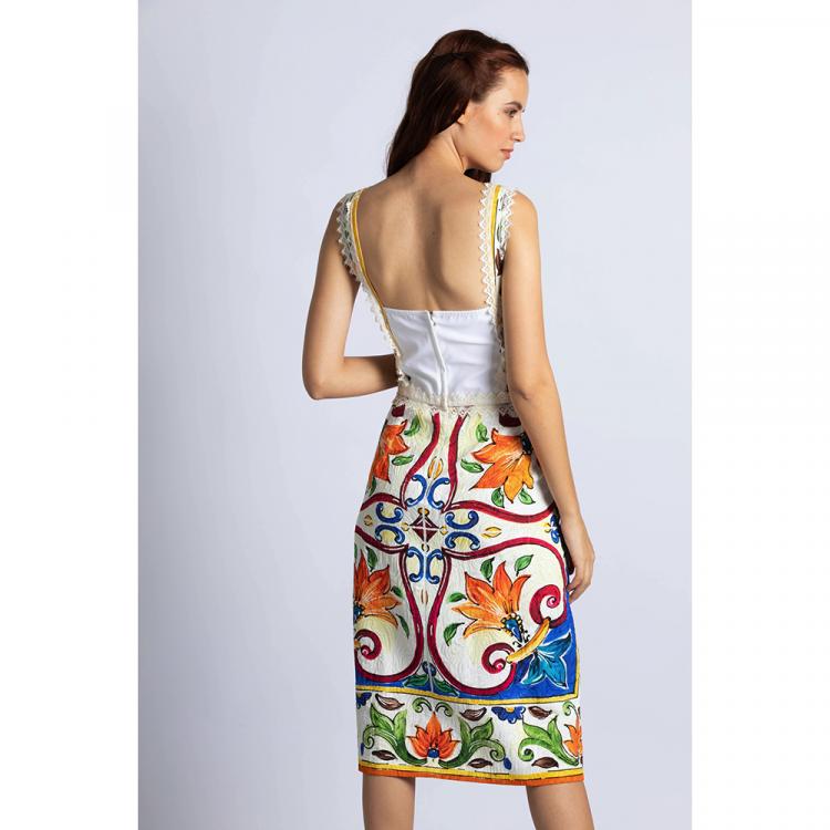 Pre Owned Dolce & Gabbana Multi_Color Maiolica Dress XL (IT 50)