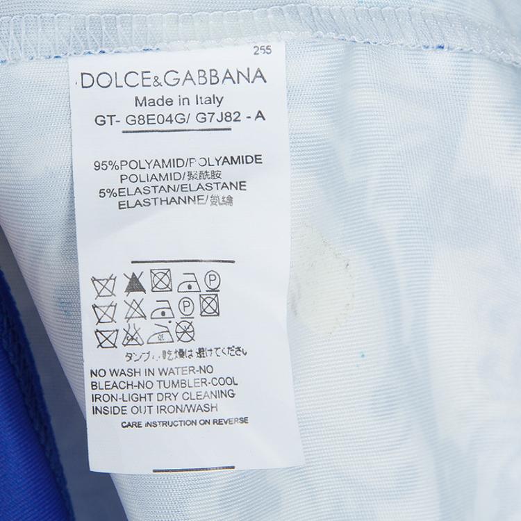 Pre Owned Dolce and Gabbana White and Blue Printed Three Quarter Sleeve Knit Dress  XS