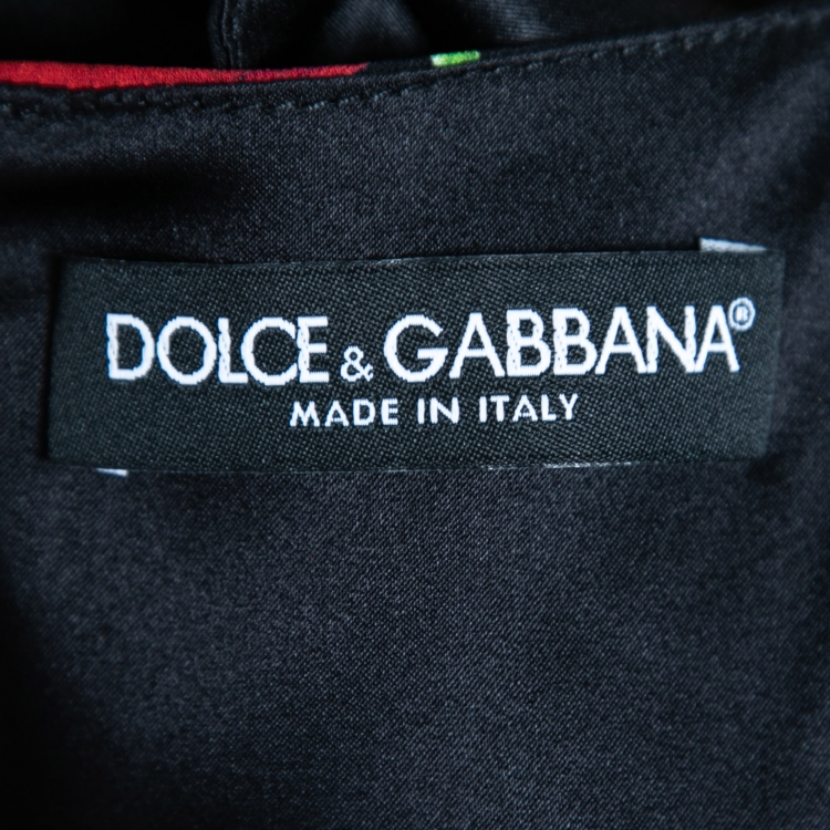 Pre Owned Dolce & Gabbana Black Rose Printed Silk Midi Dress XL