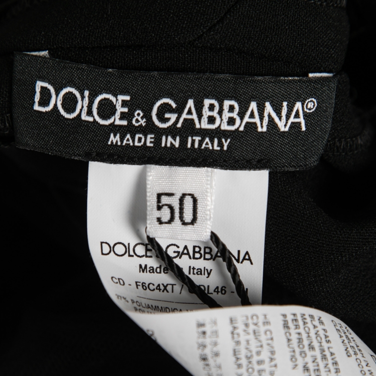 Pre Owned Dolce & Gabbana Black Lace-Trimmed Tulle Jacquard Midi Dress XL
