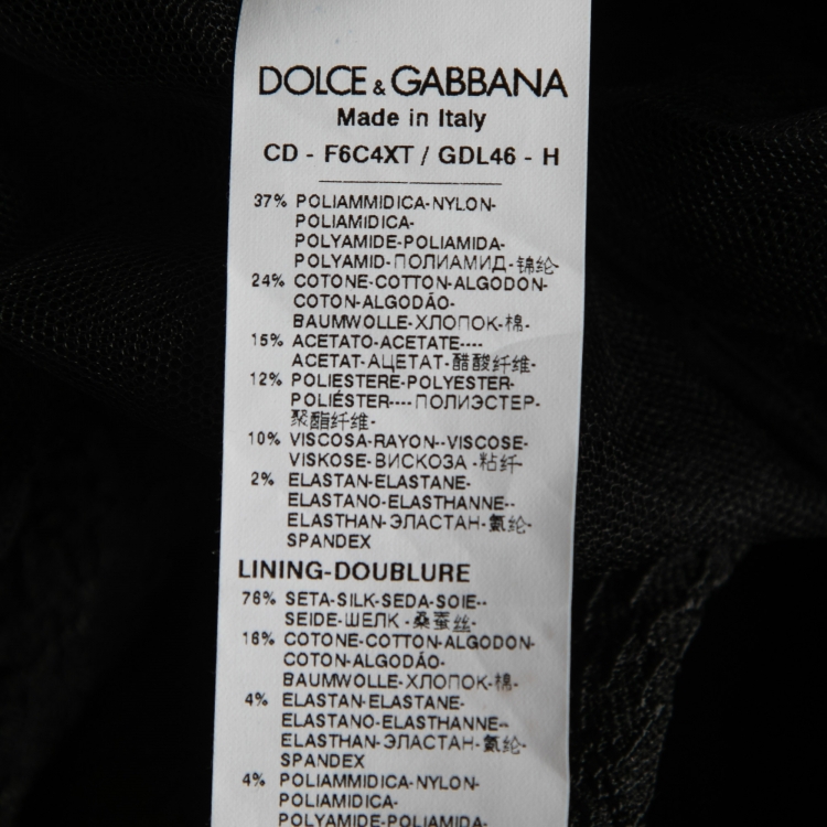 Pre Owned Dolce & Gabbana Black Lace-Trimmed Tulle Jacquard Midi Dress XL