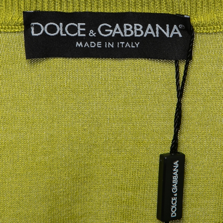 Pre Owned Dolce & Gabbana Green Silk Knit Short Sleeve Top M