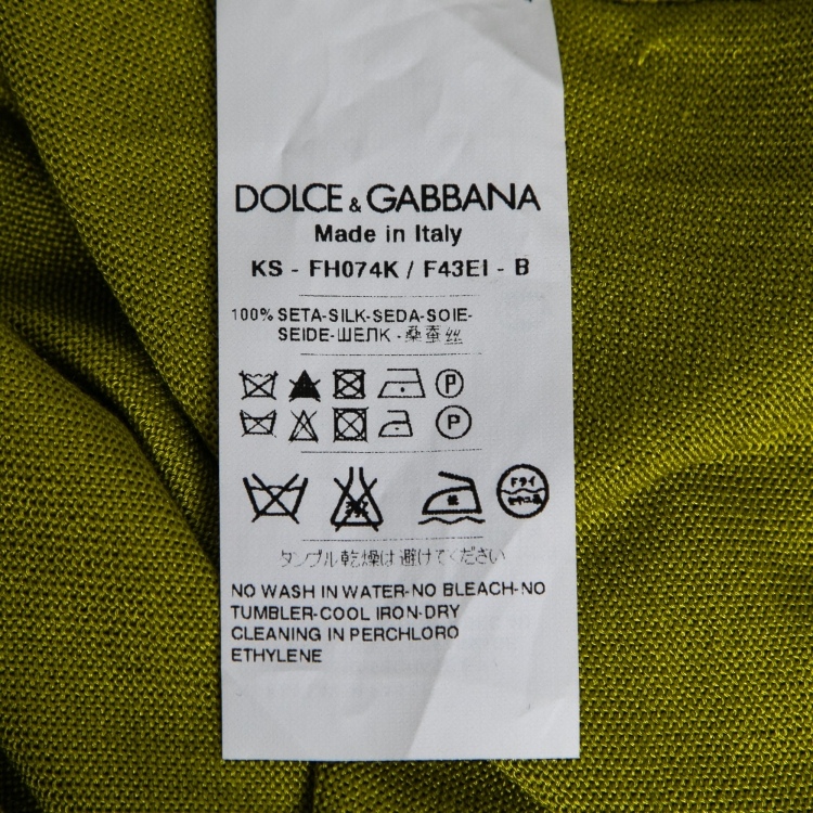 Pre Owned Dolce & Gabbana Green Silk Knit Short Sleeve Top M