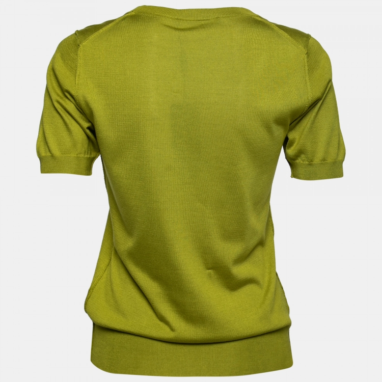Pre Owned Dolce & Gabbana Green Silk Knit Short Sleeve Top M