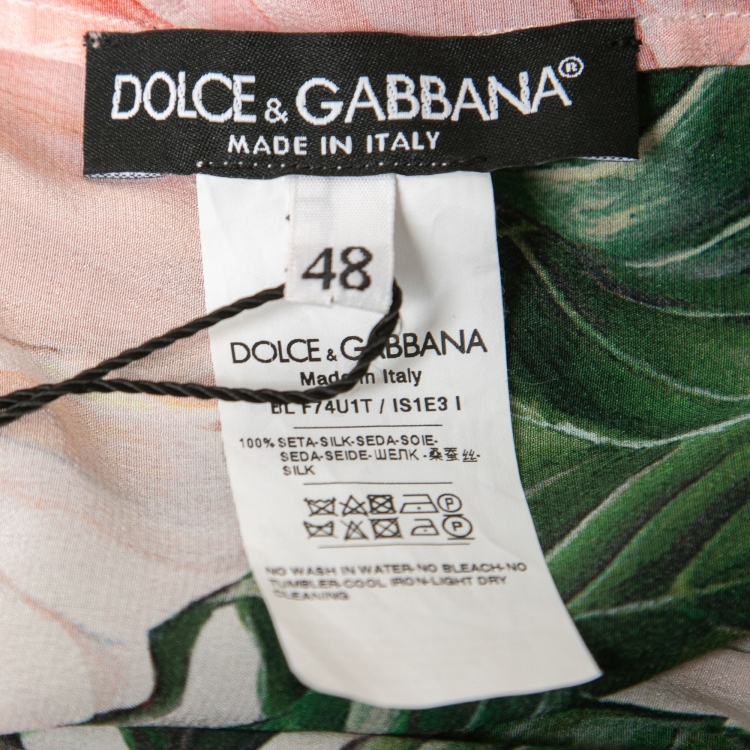 Pre Owned Dolce & Gabbana Pink Floral Printed Silk Ruffled Blouse L