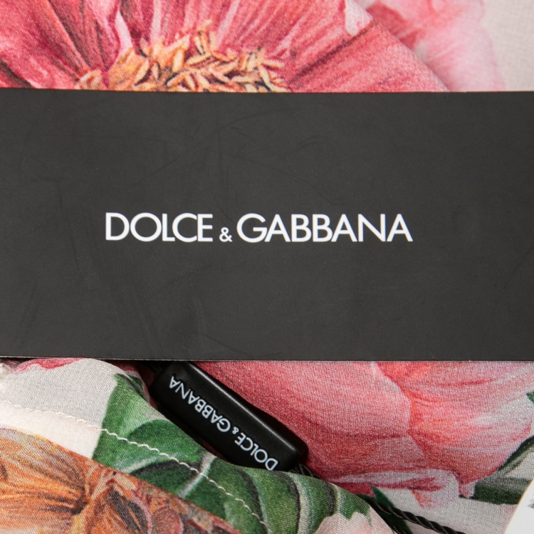 Pre Owned Dolce & Gabbana Pink Floral Printed Silk Ruffled Blouse L