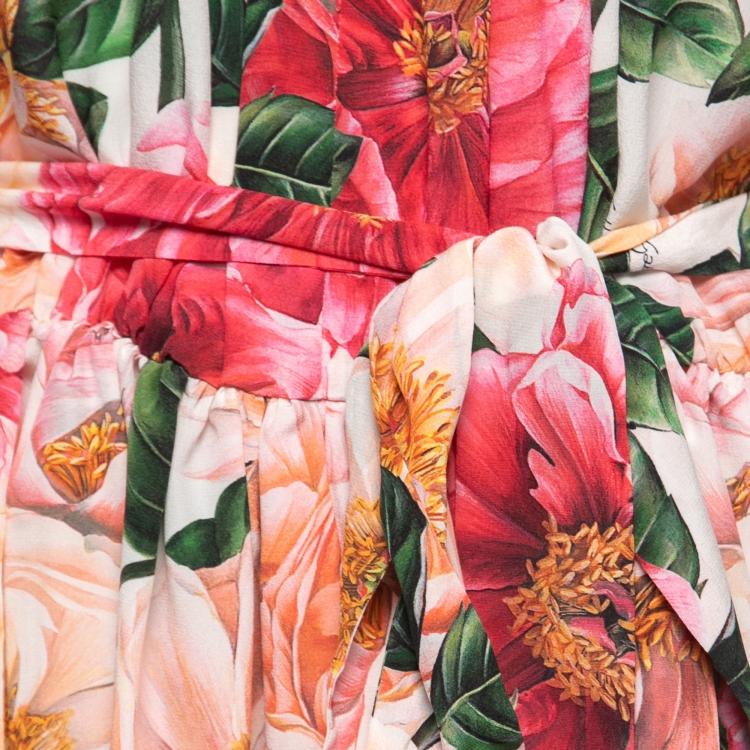 Pre Owned Dolce & Gabbana Pink Floral Printed Silk Ruffled Blouse L