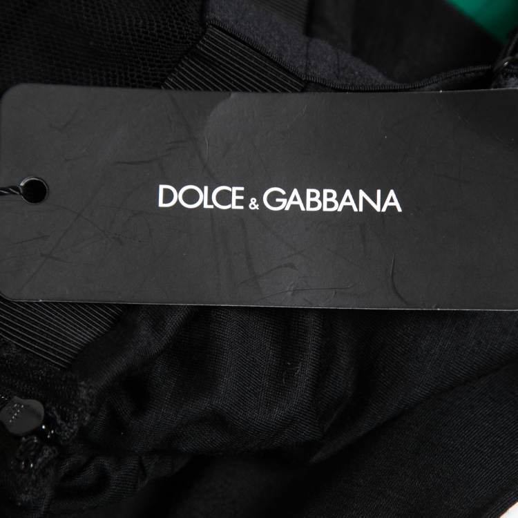 Pre Owned Dolce & Gabbana Black Floral Embroidered Stretch Wool Gathered Dress S