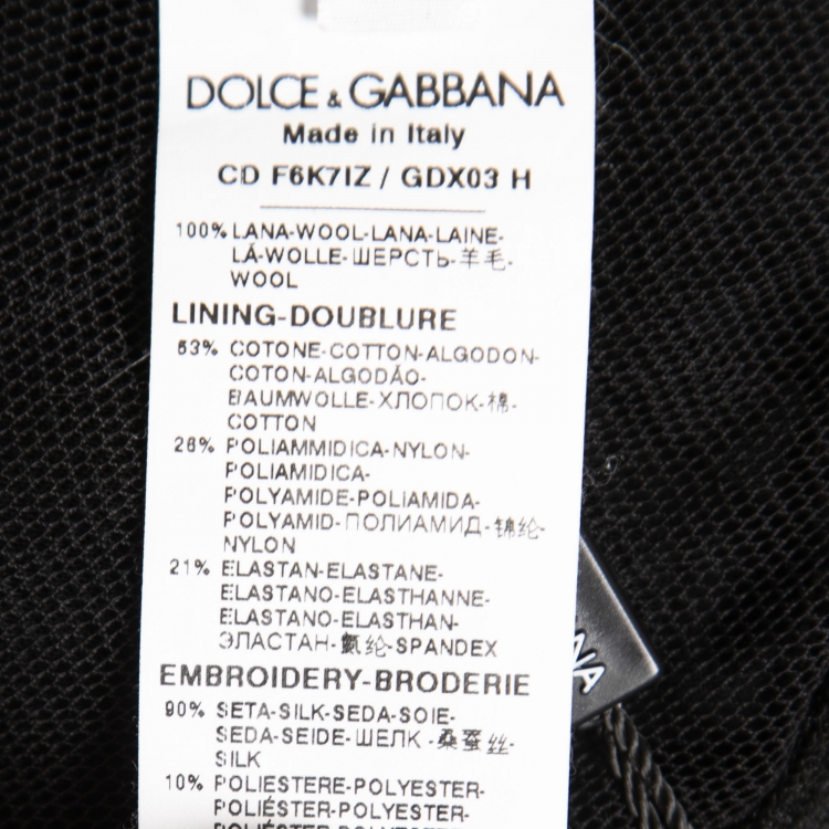 Pre Owned Dolce & Gabbana Black Floral Embroidered Stretch Wool Gathered Dress S