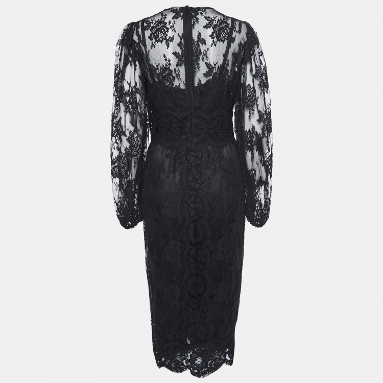 Pre Owned Dolce & Gabbana Black Lace Long Sleeve Dress M