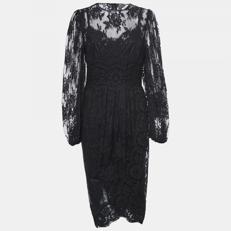 Pre Owned Dolce & Gabbana Black Lace Long Sleeve Dress M