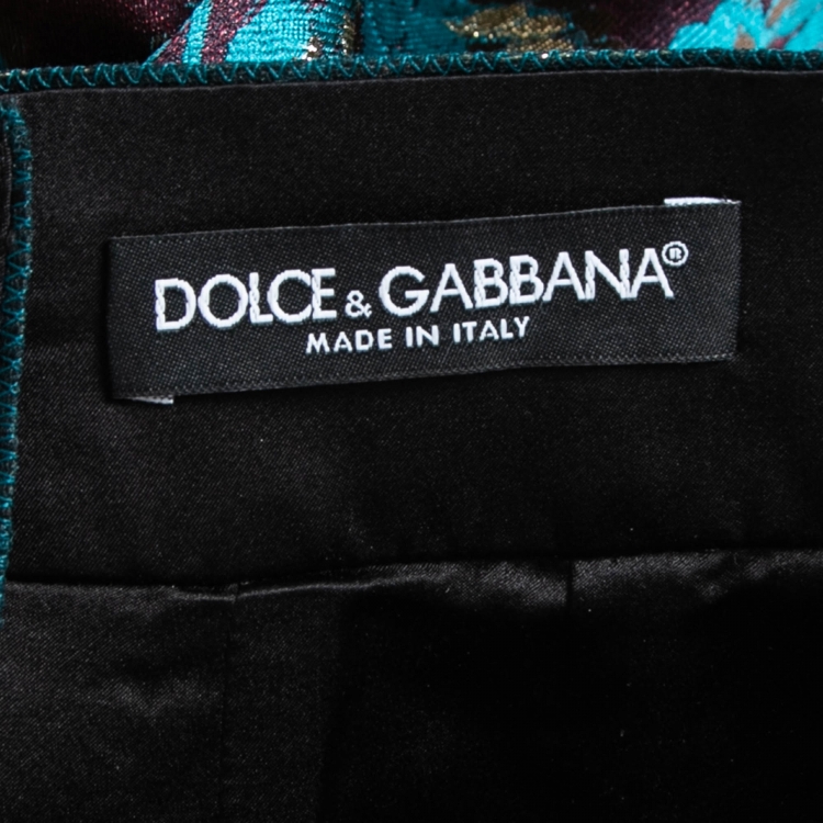 Pre Owned Dolce & Gabbana Blue Floral Jacquard Silk Skirt M