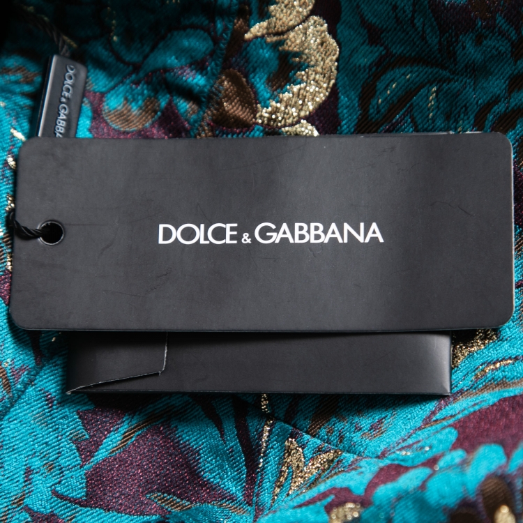 Pre Owned Dolce & Gabbana Blue Floral Jacquard Silk Skirt M