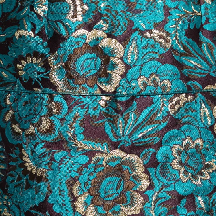 Pre Owned Dolce & Gabbana Blue Floral Jacquard Silk Skirt M