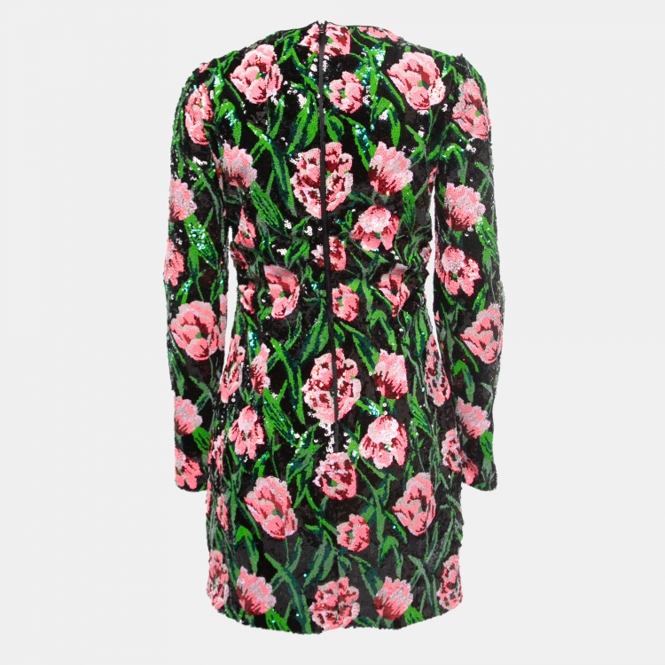 Pre Owned Dolce & Gabbana Multicolor Floral Patterned Sequin Full Sleeve Mini Dress M