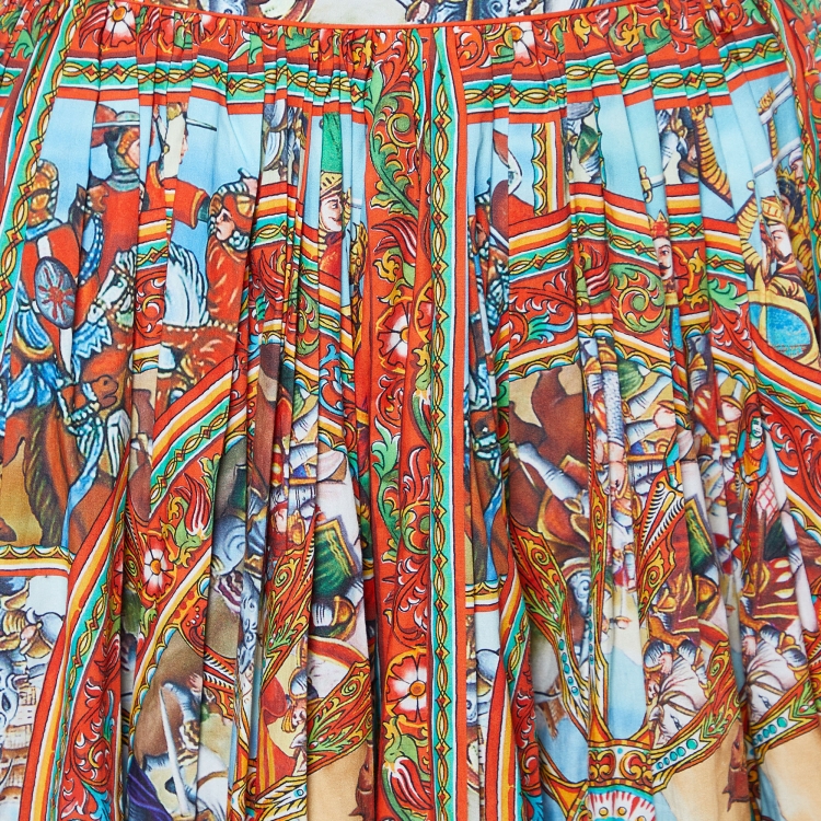 Pre Owned Dolce & Gabbana Multicolor Printed Cotton Gathered Knee Length Skirt S