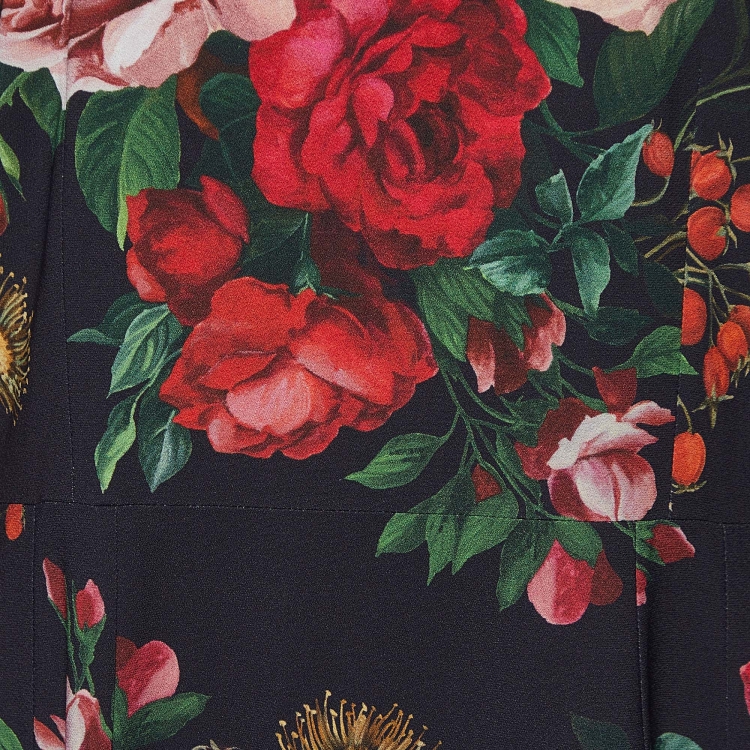 Pre Owned Dolce & Gabbana Black Floral Print Crepe Sheath Dress XL